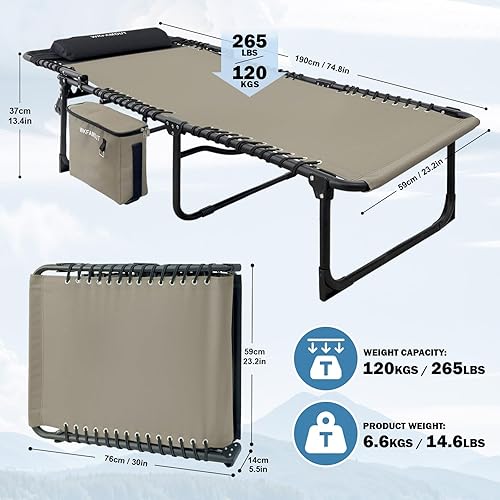 Miniatura 3 de Sillón plegable para exteriores con bolsa térmica aislada, portátil para patio exterior, tumbona, 5 posiciones con almohada para playa, tomar el