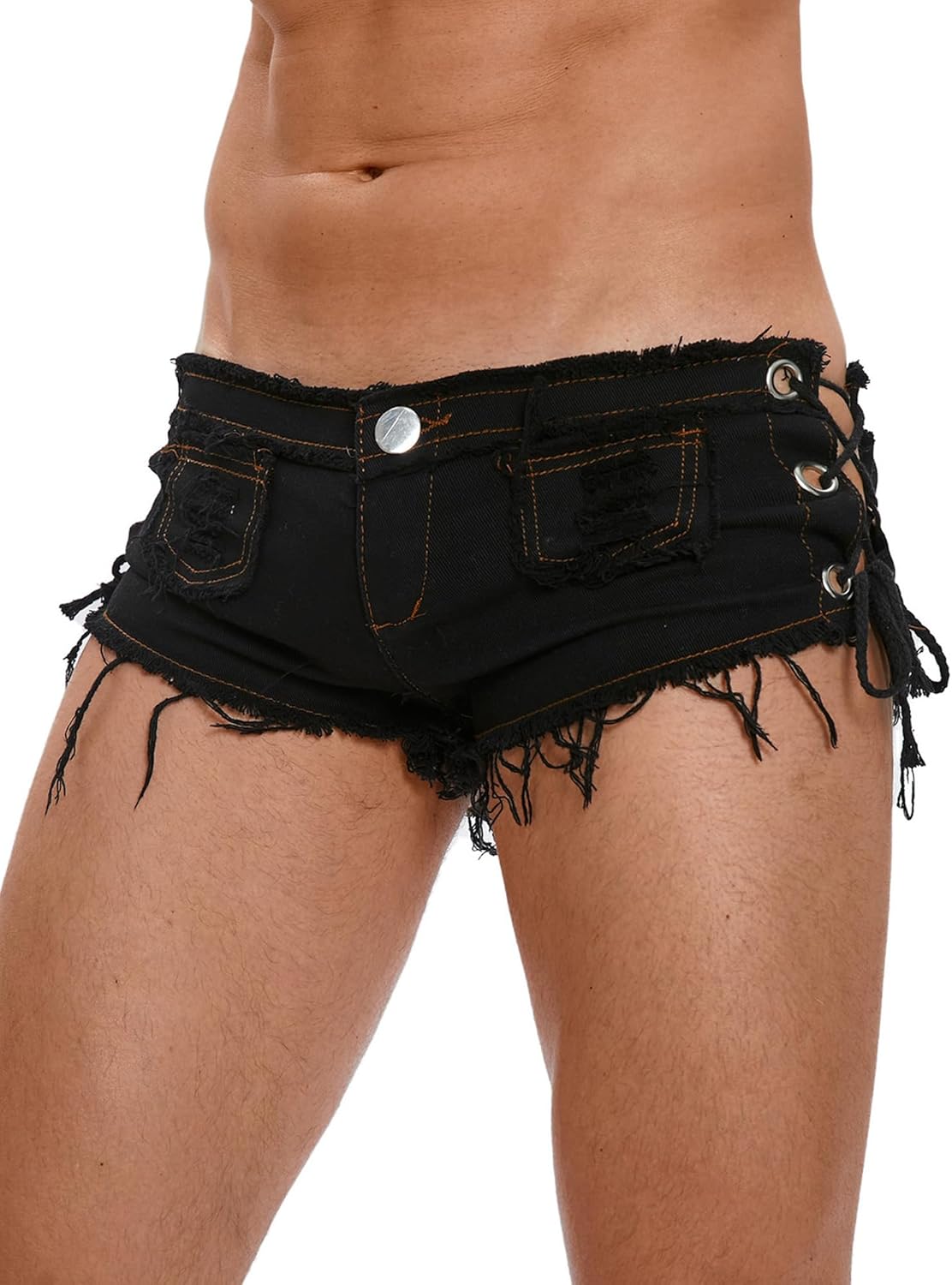 FEOYA Men Sexy Jean Shorts Low Rise Ripped Denim Shorts Cut Off Mini Short Jeans