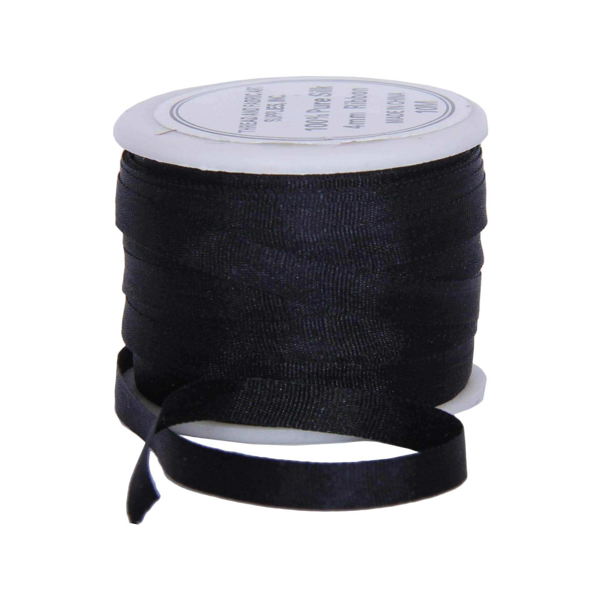 Threadart 100% Pure Silk Ribbon - 4mm Black - No. 002-3 Sizes - 50 Colors โ image 1
