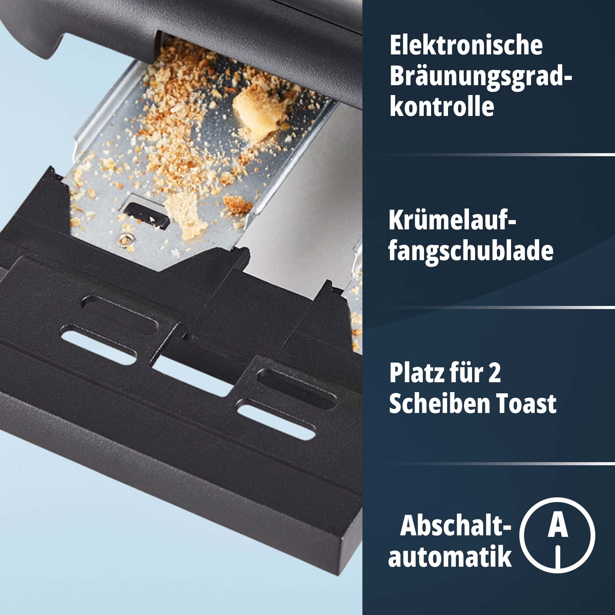 KHG Edelstahl Toaster in Chrom Optik mit Brötchenaufsatz, 2 Scheiben | 6 Bräunungsstufen mit Bräunungskontrolle, Krümelfach | 1000W Leistung | Außengehäuse - Retro Vintage, American Diner Style