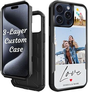 Custom Phone Case for iPhone 7 8 X XR 11 12 13 14 15 16 17 Pro Max Air SE, Multi-Photo Protective Tough Rugged Phone Case, Personalized Customized Gifts for Her Him, Black