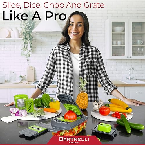 Miniatura 2 de Bartnelli Vegetal Chopper Food Slicer Pro | 15 piezas de utensilios de cocina multifunción para cebolla, verduras, rallador de queso, cortador de