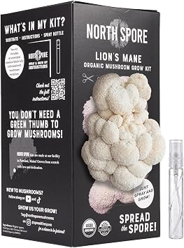 North Spore Organic Lions Mane Mushroom Grow Kit, Spray & Grow, 4 lbs