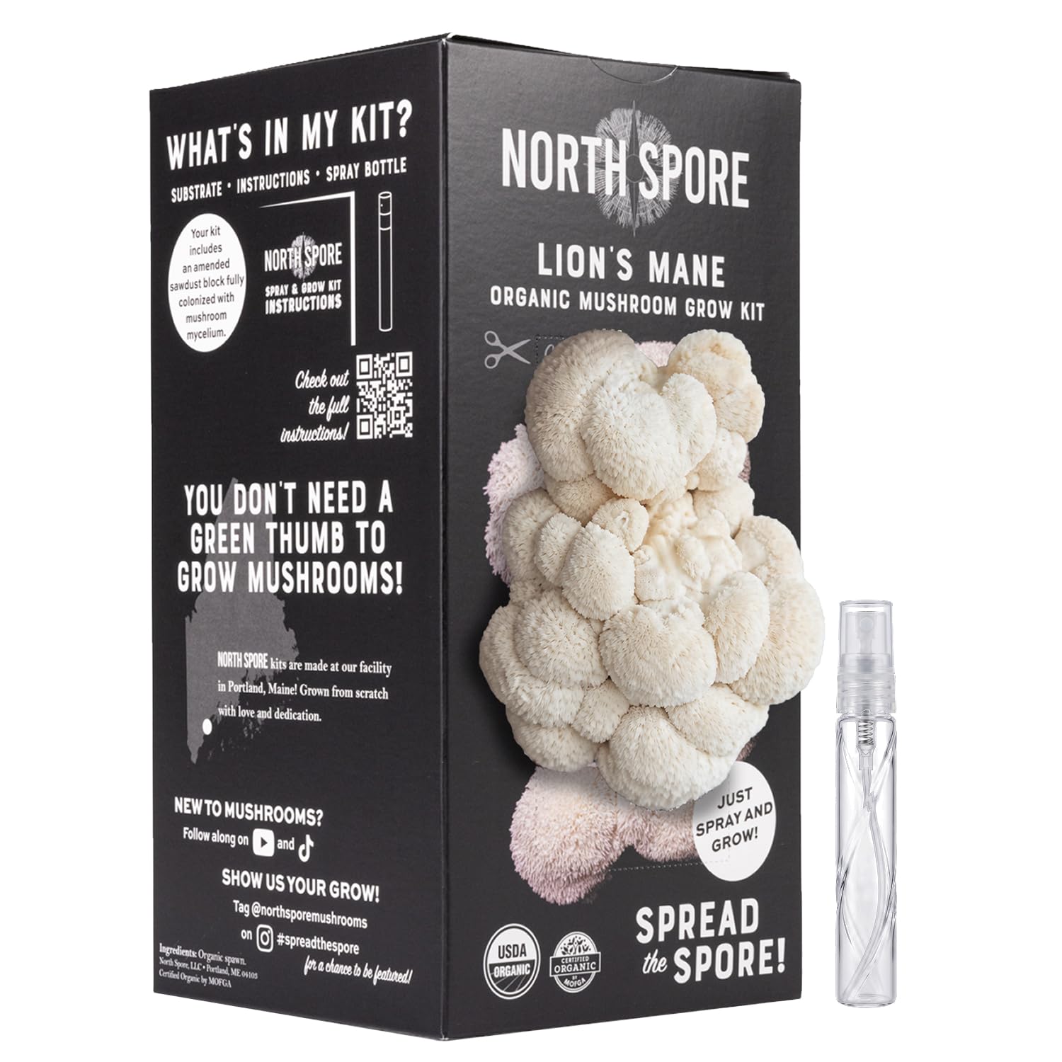 North Spore Organic Lion's Mane Mushroom Grow Kit, Spray & Grow, 4 lbs USDA Organic