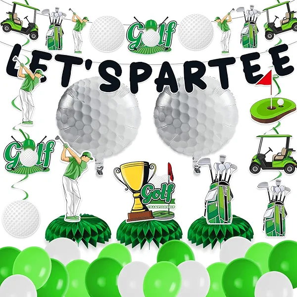 Let's Partee Golf Party Decorations Golf Balloons Banner 6 Golf Party Hanging Swirl 3 Golf Honeycomb Centerpieces for Par-Tee Time Birthday Sport Themed Party Supplies