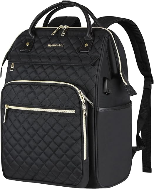 EMPSIGN Laptop Backpack for Women 17 Inch, Large Laptop Rucksack Wide Open, College School Backpack with USB Charging Port, Water Repellent Travel Business Work Bag Computer Bookbag for Men, Black