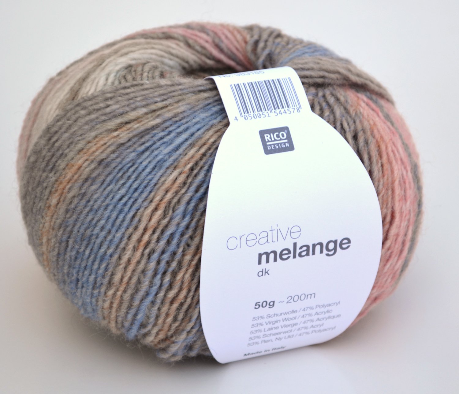 Rico Design Pastel Mix 50g Yarn - Wool Blend, 200m, 3.5mm, Polyester 53%/Polyacrylic 47%