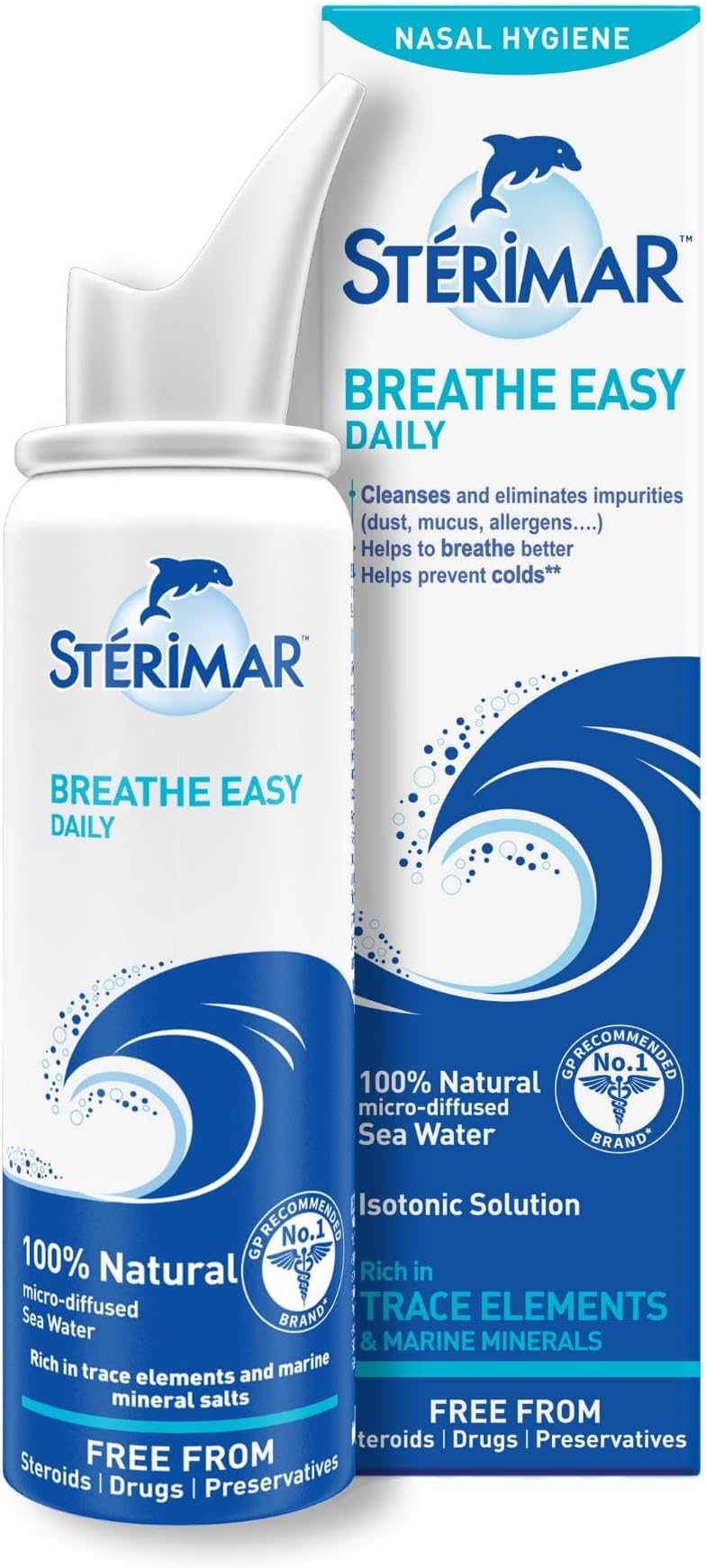 Sterimar Breathe Easy Daily, Nasal Spray, Gentle Nasal Hygiene, Cleanses Impurities,100% Natural Sea Water, Free from Steroids Drug & Preservative, For Adults & Children 3+, 100 ml