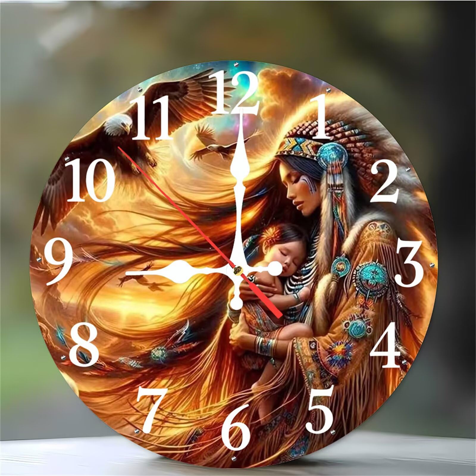 Horloge murale silencieuse de 30 cm avec motif aigle pour salon et bureau
