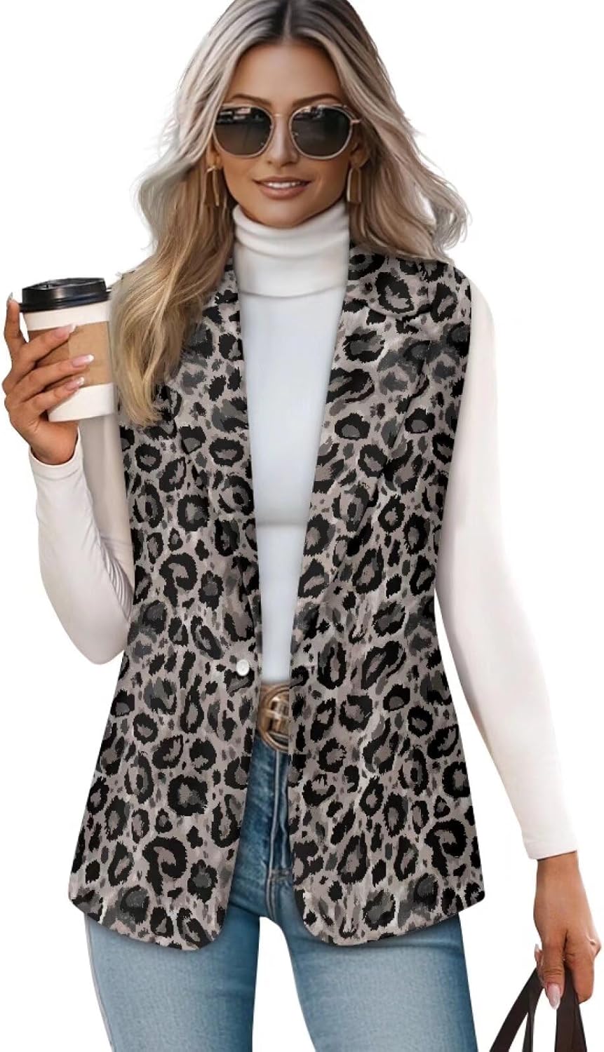 Women's Casual Vest Tank Tops Lightweight 1 Button Lapel V Neck Sleeveless Waistcoat Business Vest Jacket S-5XL