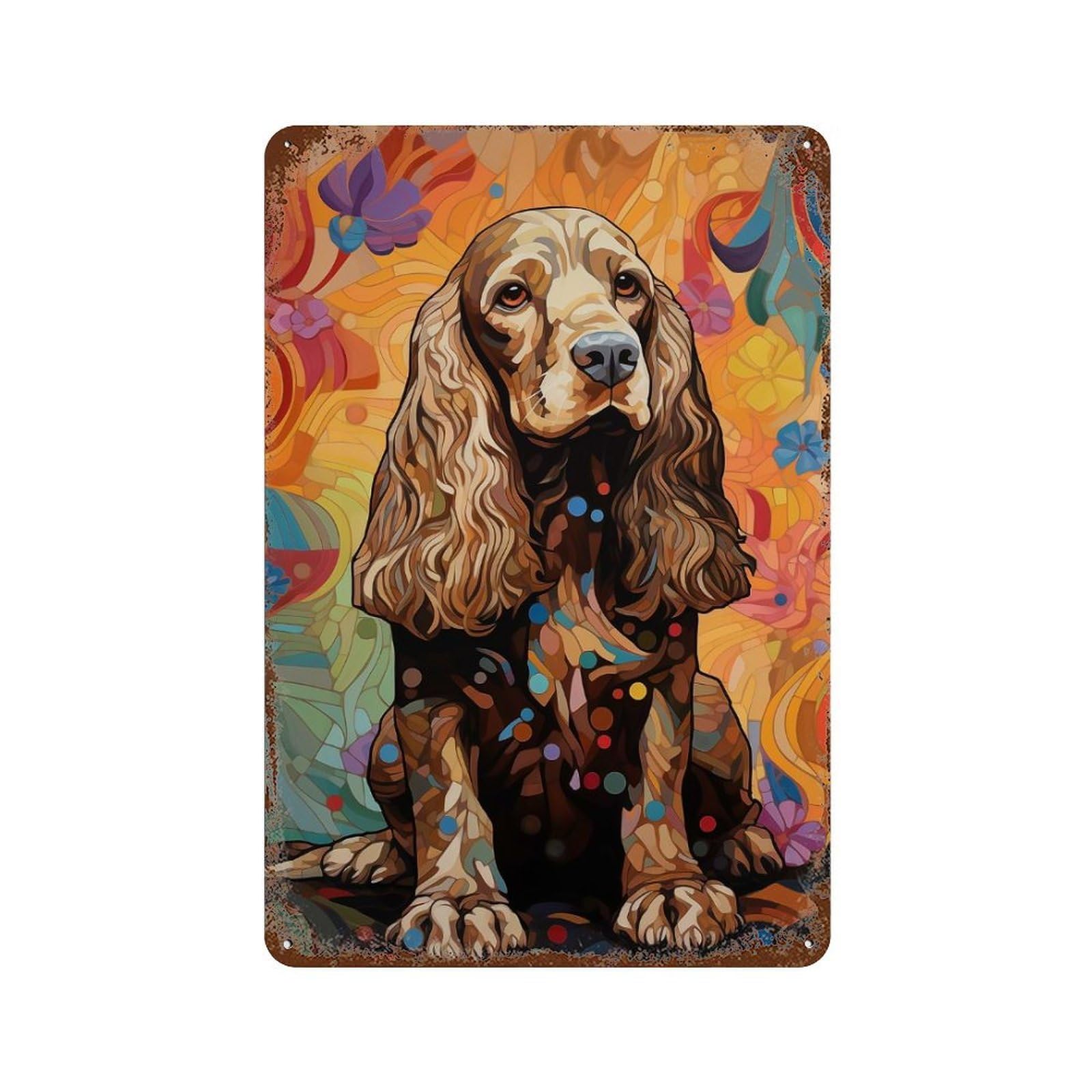 Cocker Spaniel Art Nouveau Decorative Tin Sign 11.8"x7.9", Vintage Wall Decor for Basement, Hobby Room And Garage Decor