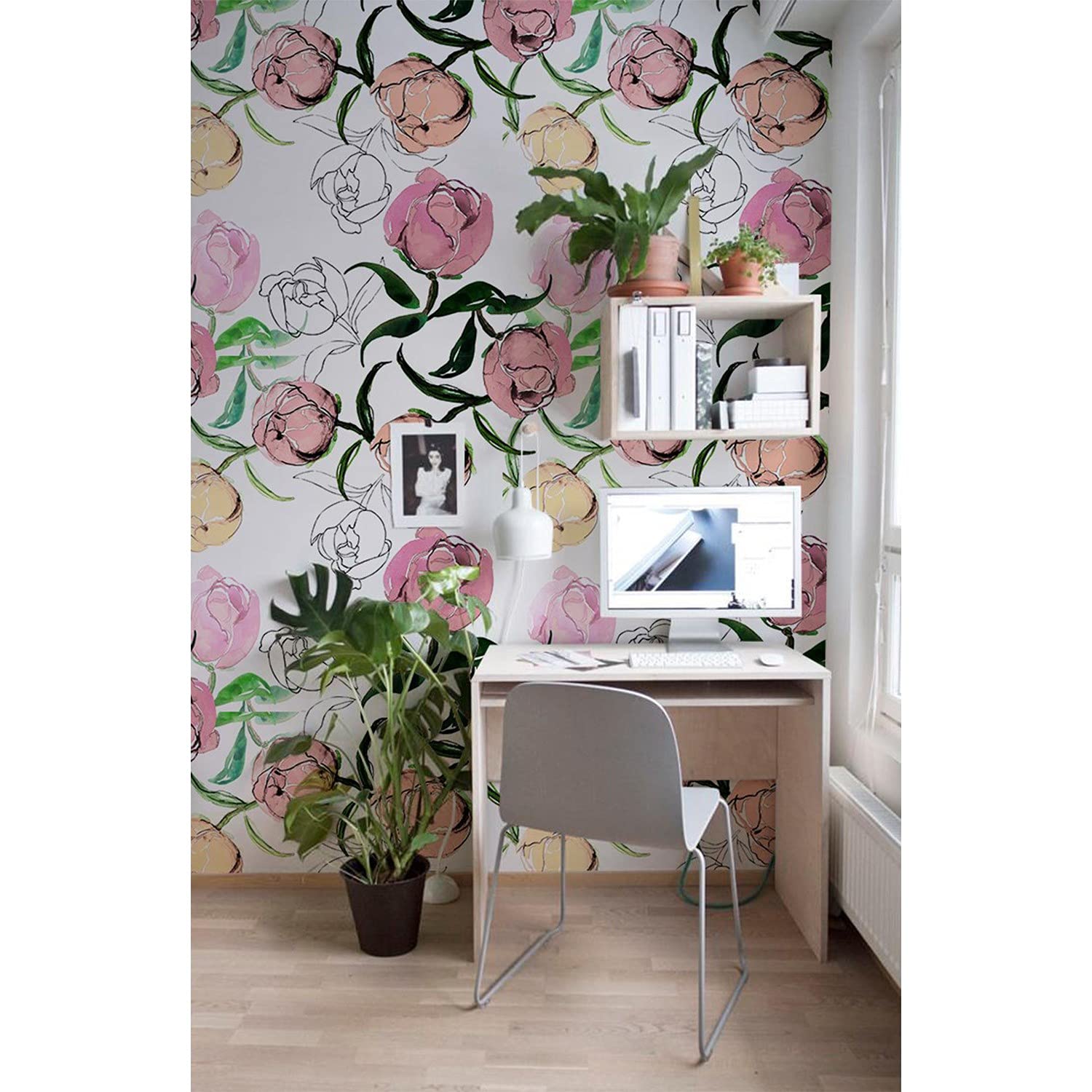 Papier peint intissé haut de gamme Bourgeons de pivoine entoilage meuble