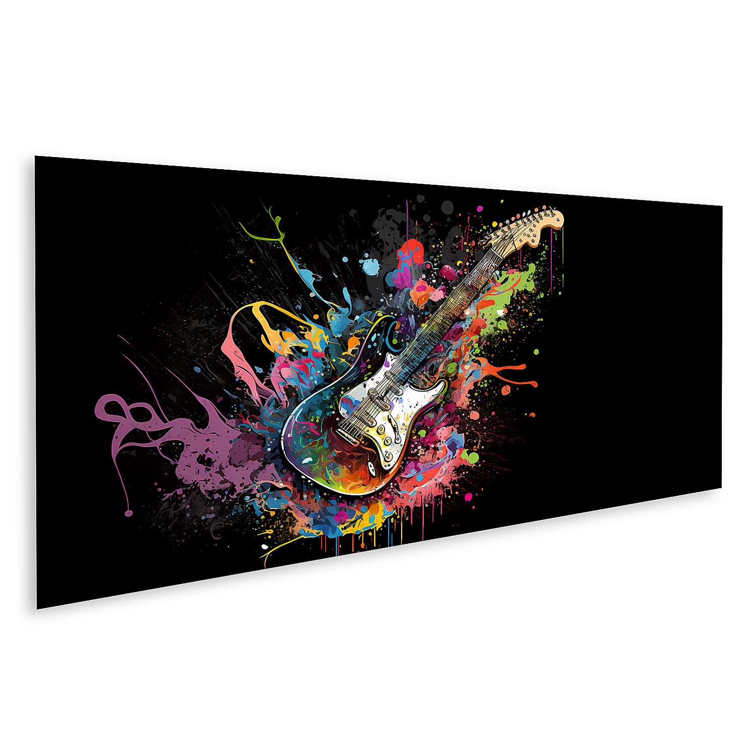 islandburner Stampa su tela Chitarra Elettrica Colorato Schizzi di Colore Sfondo Nero Hard Rock Immagini Murali Poster
