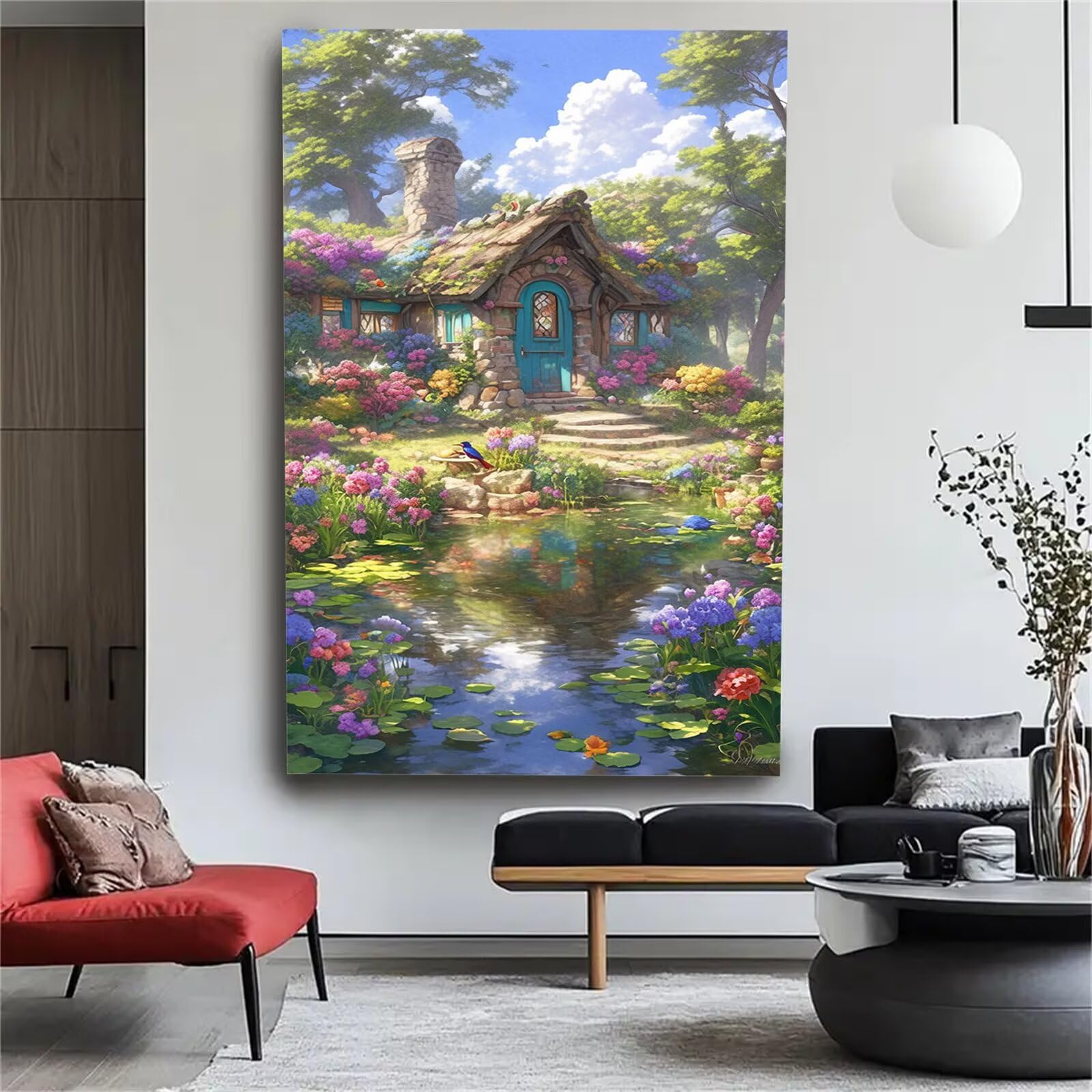Malen nach Zahlen Erwachsene Großes Format 60x120cm, Garten Panorama DIY Malset Komplettset auf Leinwand, Ohne Rahmen Acryl Ölgemälde Malen nach Zahlen Landschaft, Geschenk für Frauen, w-998k