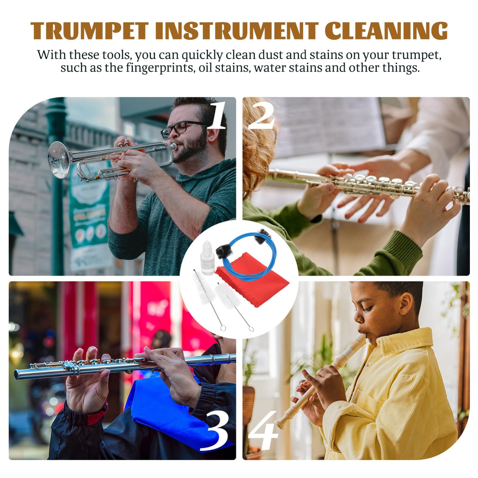 Levemolo Small Cleaning Set 1 Set Trumpet Cleaning Supplies Brush Kit Cornet Cleaning Brush for Professional Use