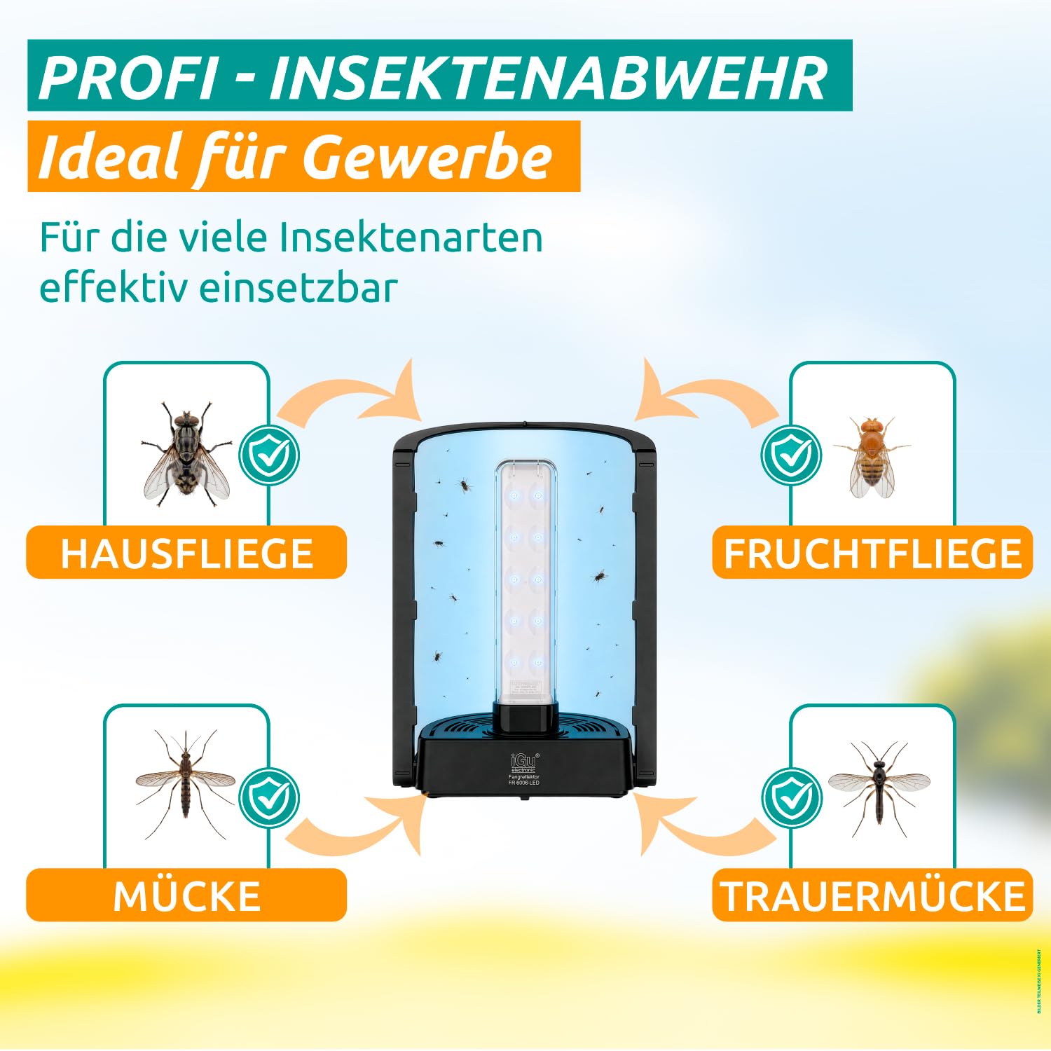 iGu FR 6006 LED UV-Fliegenfalle für Gewerbe, Produktion und Lagerhallen | Professionelles Hochleistungsgerät · elektrische Fliegenfalle mit Klebefolie · Insektenvernichter · geräuschlos · wartungsarm