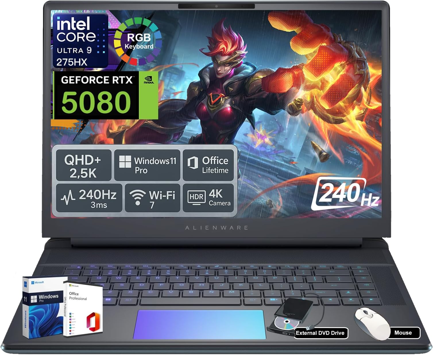 Dell Alienware Flagship Area-51 Gaming Laptop - RTX 5080 • Intel Ultra 9 275HX (Up to 5.4GHz) • 16" 2.5K QHD+ 240Hz • Backlit KB • WiFi 7 • Win 11 Pro • Office Lifetime(64GB DDR5 RAM, 4TB SSD)