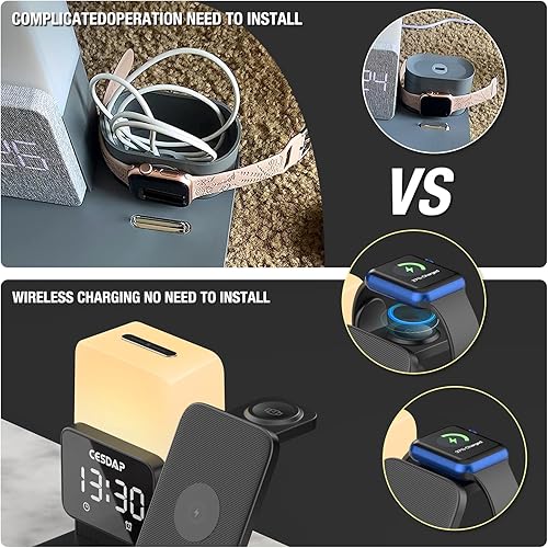Miniatura 4 de C3 Pro - Estación de carga plegable 6 en 1 para múltiples dispositivos con luz de reloj despertador, cargador de 18 W para iPhone 1514131211 para