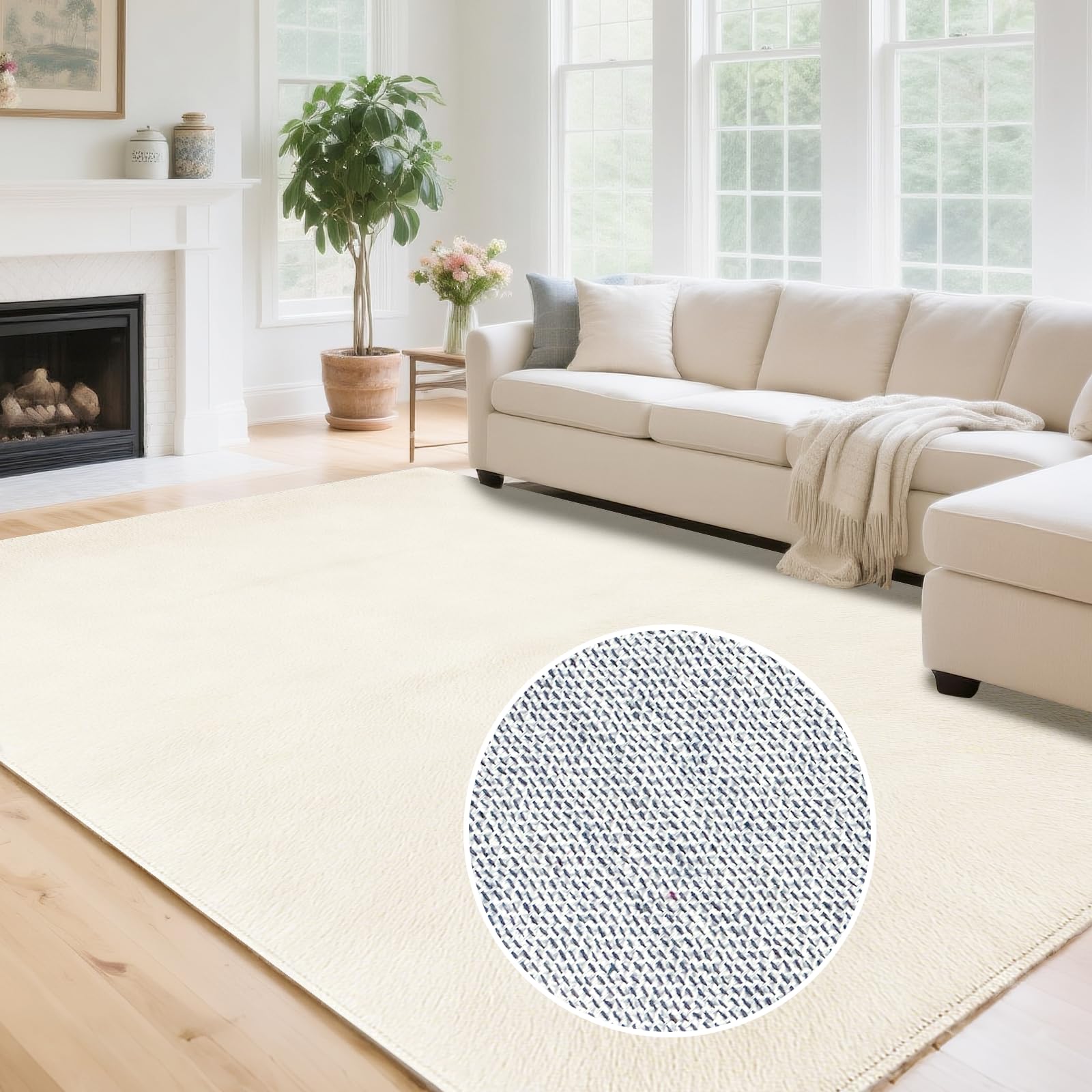 HiChiclife Flacher Kurzflor Teppich Creme 200x280 (ca. 0,5 cm) – Waschbar & rutschfest mit TPE – Leicht, weich & ideal für Saugroboter & Alltag