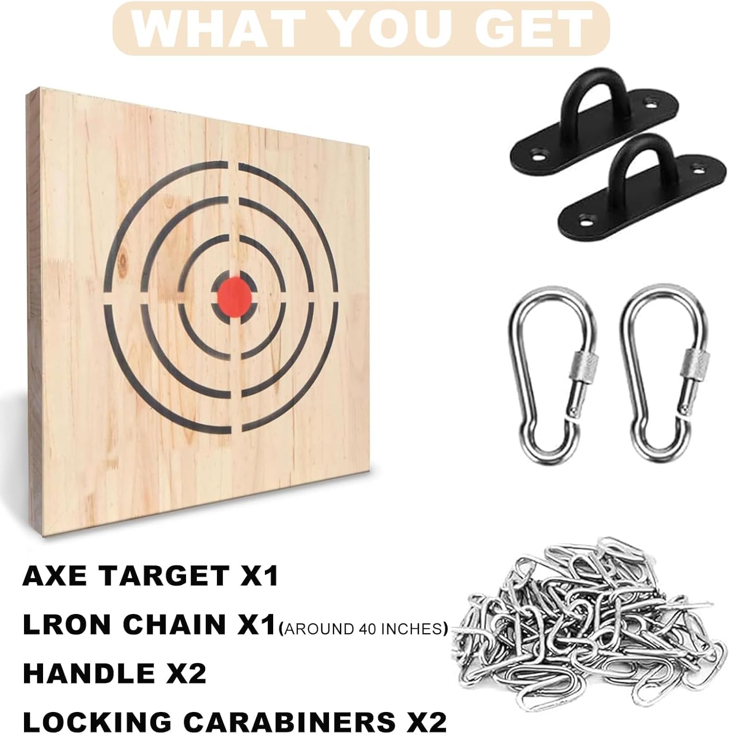 Axe Throwing Wooden Target with Handles & KnifeThrowing with Steel Chain (Wooden Axe Target)