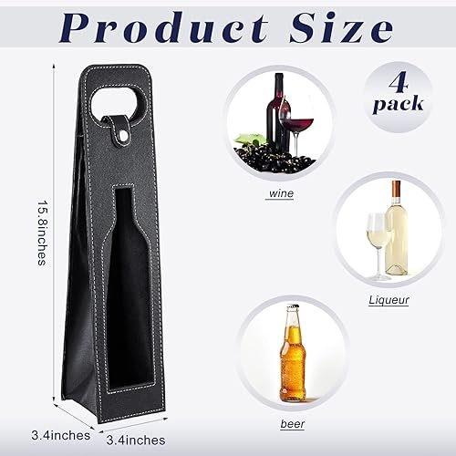 Miniatura 2 de Abbylike 4 bolsas de vino reutilizables de cuero para vino, bolsa de vino, soporte para botella individual, botella de champán, bolsas de regalo
