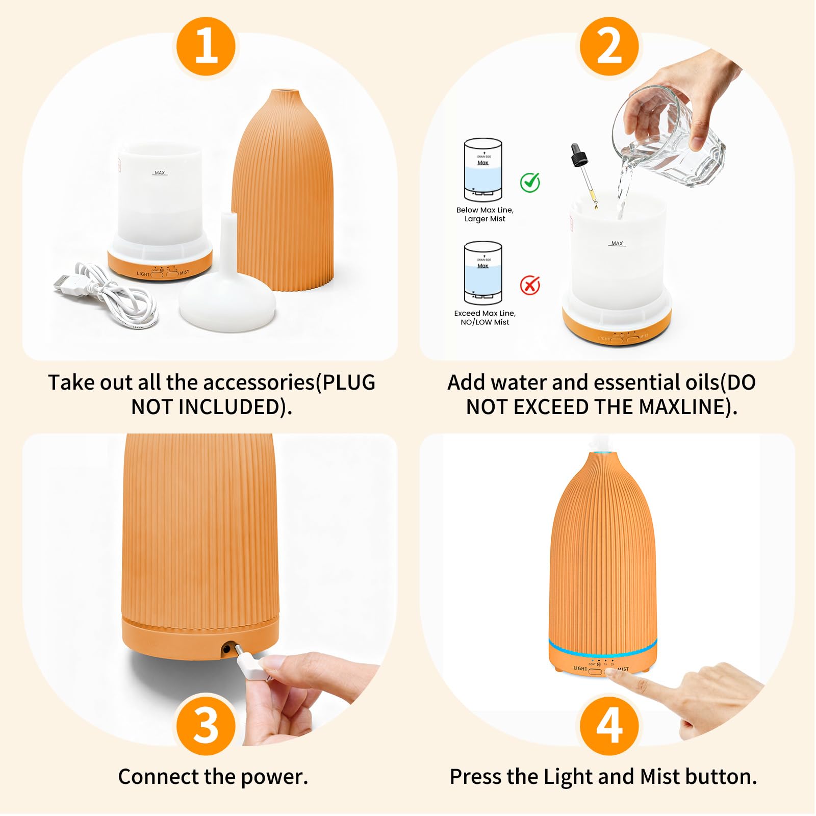URPOWER Diffusore di oli essenziali da 100 ml ad ultrasuoni, umidificatore a nebbia fredda, con 7 luci LED, timer e spegnimento automatico, silenzioso, per aromaterapia, casa, camera da letto, ufficio