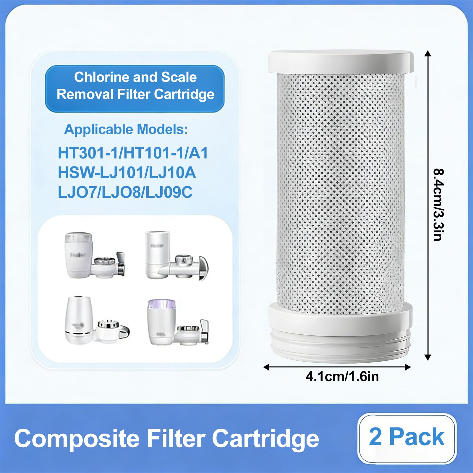 2 Stück Wasserreiniger Filterelement, Wasserfilter Wasserhahn, Filterelement Filtert Chlor, Aktivkohleblock Filterkartusche für Wasserhahn, Reduziert Chlor, Geschmack und Geruch