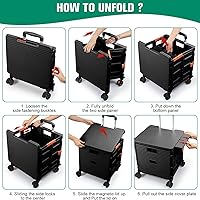 Vista 19 de FELICON SELORSS - Carrito plegable portátil con ruedas para subir escaleras y ruedas giratorias de 360°, mango telescópico, caja de plástico