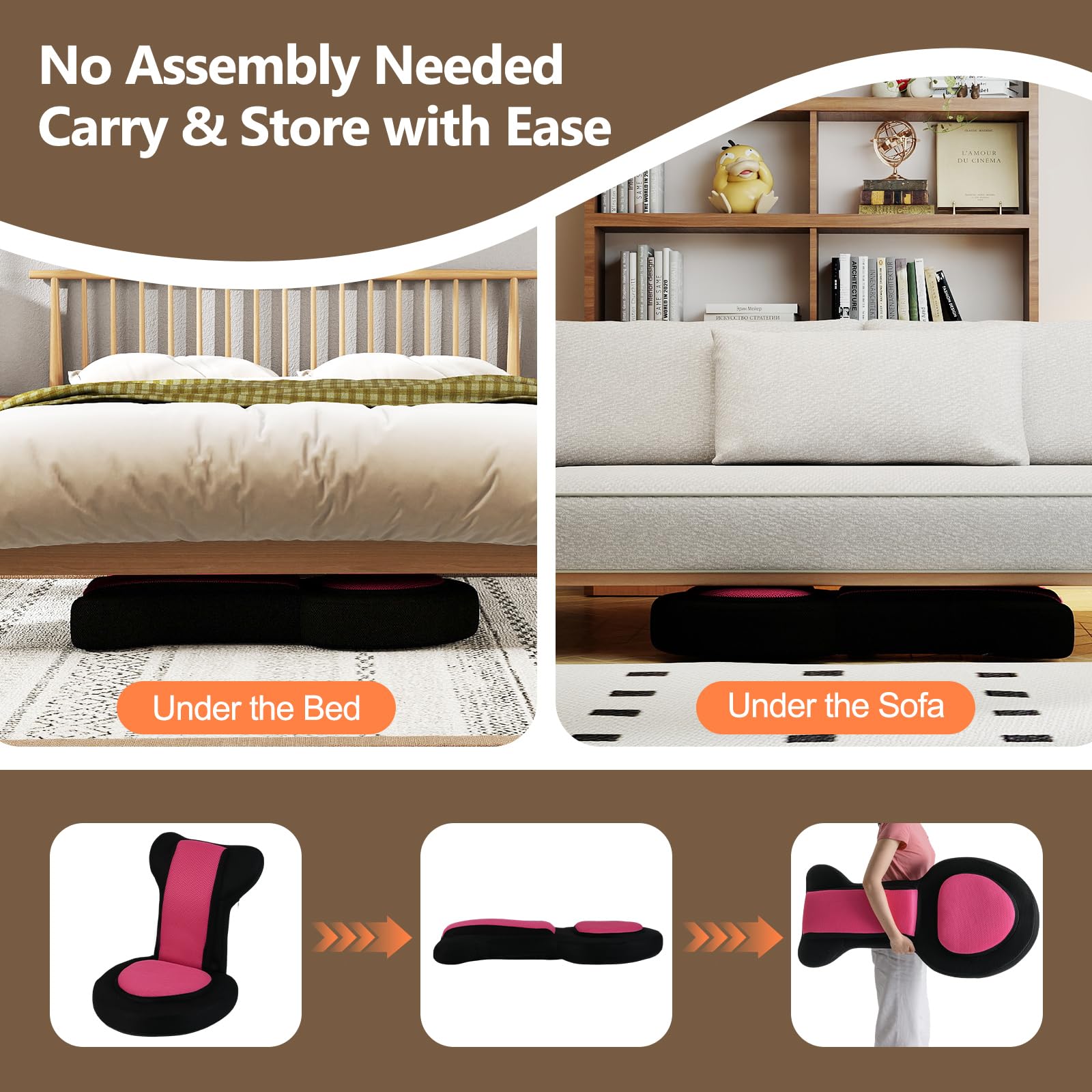 RELAX4LIFE Bodenstuhl, Bodensessel mit Liegefunktion, Bodensofa mit 5-Fach Verstellbarer Rückenlehne, Bodensitz zum Fernsehen Lesen Spielen, Meditationsstuhl Lazy Sofa gepolstert (Rosa)