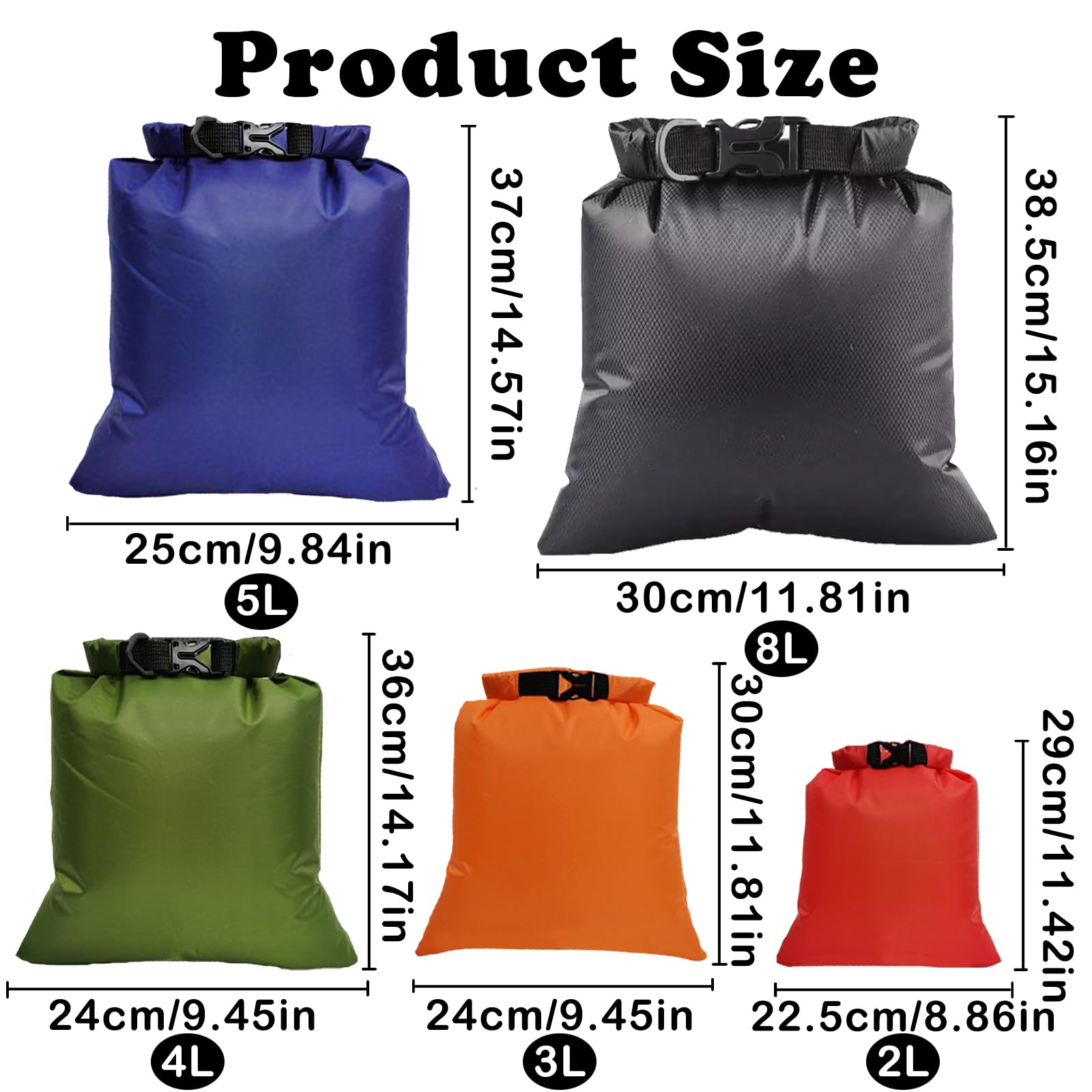 Sac Étanche Léger,5PCS Sac à Sec Imperméables,8L/5L/4L/3L/2L Sac Impermeable Etanche,Sacs de Rangement Plein Air Dry Bag,pour Kayak, Rafting, Navigation de Plaisance, Randonnée, Camping (Coloré)
