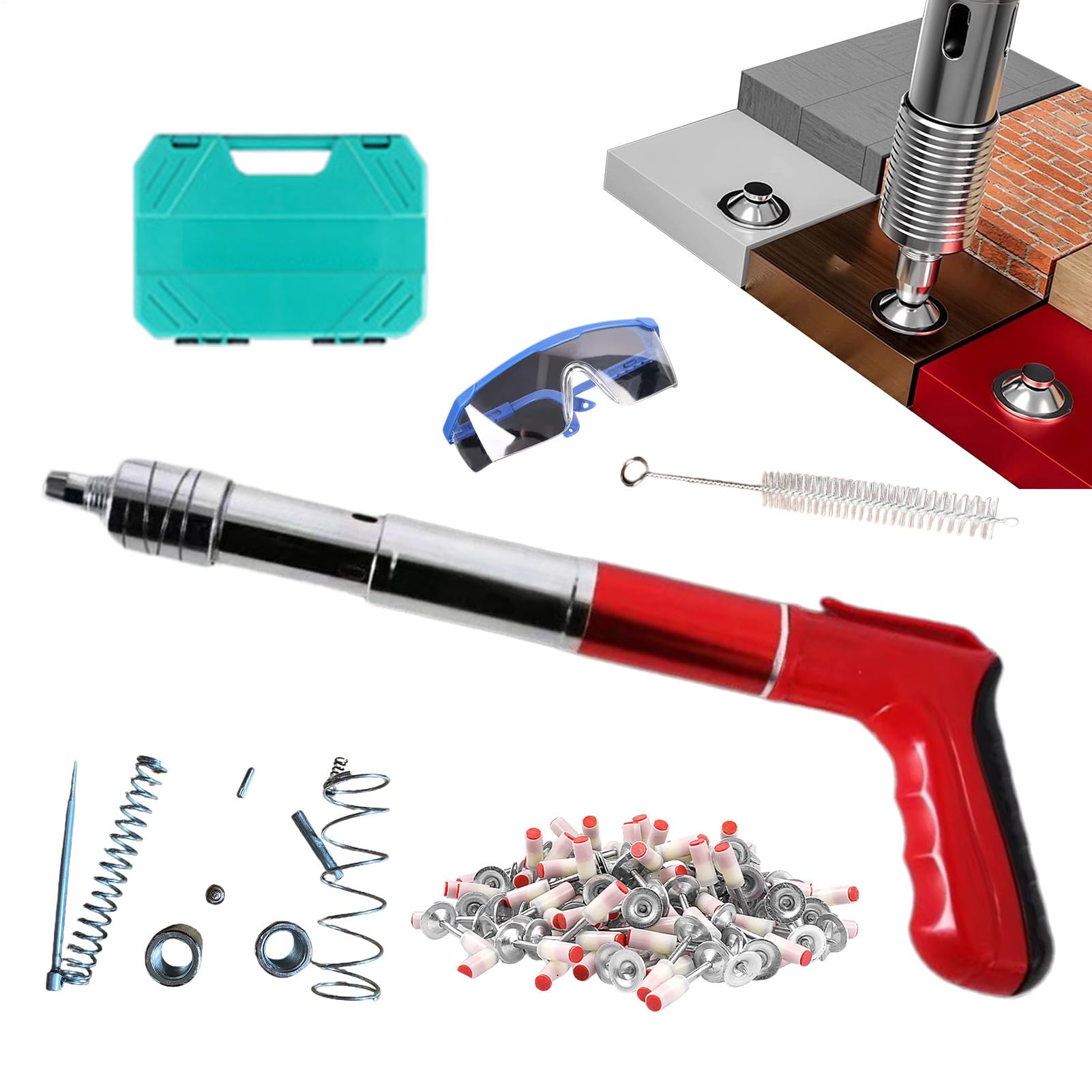 Cloueuse pneumatique portable, cloueuse pneumatique compacte – Machine à ongles manuelle, 5 vitesses, outil de fixation pour murs de briques rouges, murs en béton et planches en bois