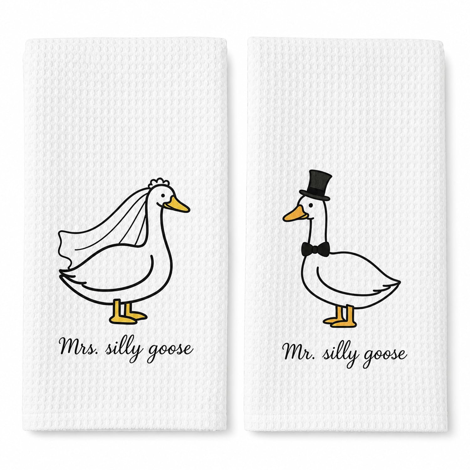 Aurelx Silly Goose Theme Wedding Gifts for Bride and Groom, 2 PCS Mr & Mrs Silly Goose Tea Towels for Kitchen, Soft and Absorbent, Mr and Mrs Gifts Hand Towel for Kitchen Bathroom Decoration