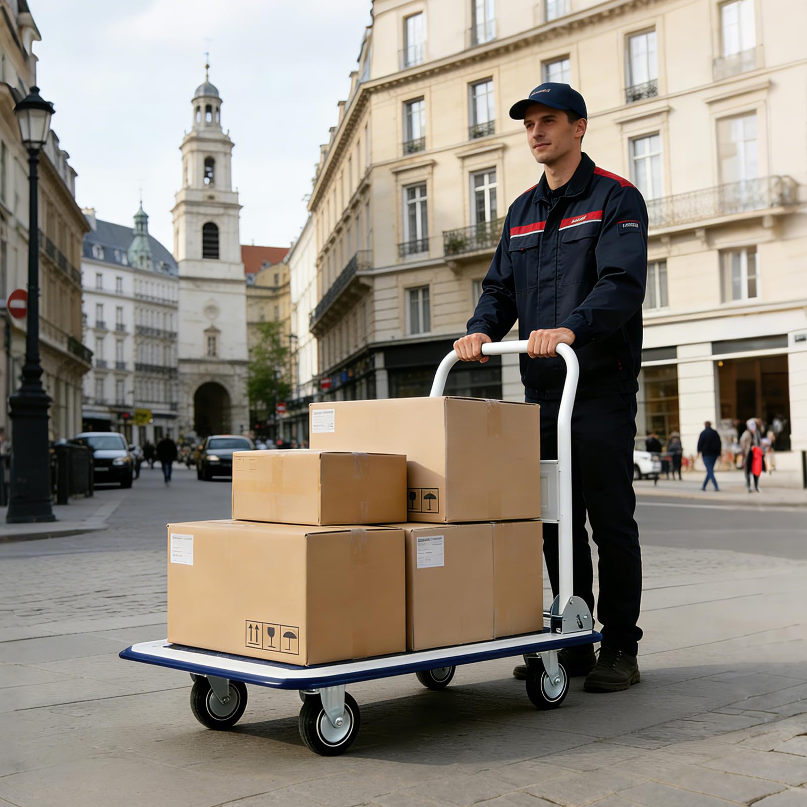 SOARS Chariot à Plateforme, Chariot Pliable à Roulette, 150 KG (Bleu+Blanc)