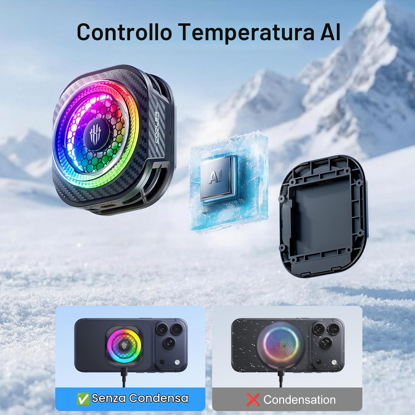 REDMAGIC 8Pro Raffreddatore Magnetico per Cellulari Gaming Ventola Telefono | 36W Radiatore Phone Cooler Luce RGB con Clip con Braccio Magico e Treppiede per iPhone Serie Magnetica/Android/Tablet/iPad