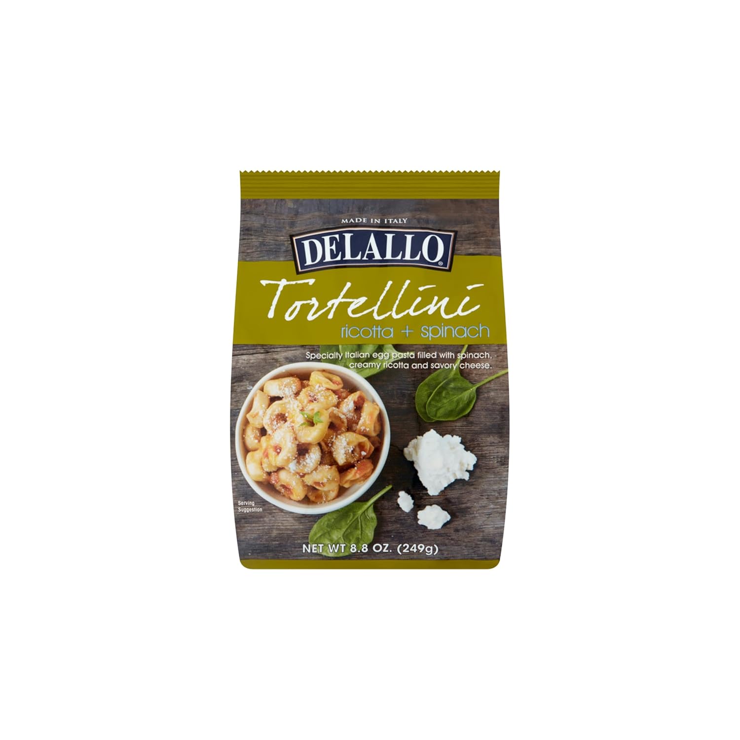 DeLallo Tortellini Pasta with Ricotta and Spinach, Made in Italy, Egg Pasta, Non-GMO, Tree Nut Free, Peanut Free, 8.8 oz Bag, (12 Pack)