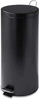 Honey-Can-Do TRS-02111 Round Stainless Steel Step Trash Can with Liner, Black, 30-Liter Per 8-Gallon