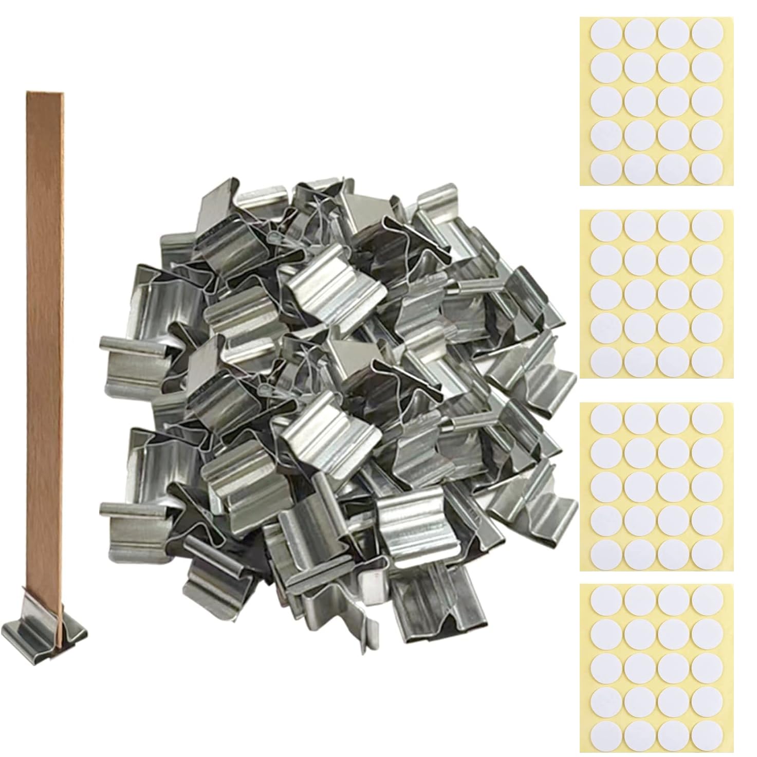 100 Wick Clips & 100 Wicks Stickers Stainless Steel Wick Holders for Candle Making Wooden Wick Base for Candle Making Universal Wood Wick Clips Wooden Wick Clips for Candle（Wicks not Included
