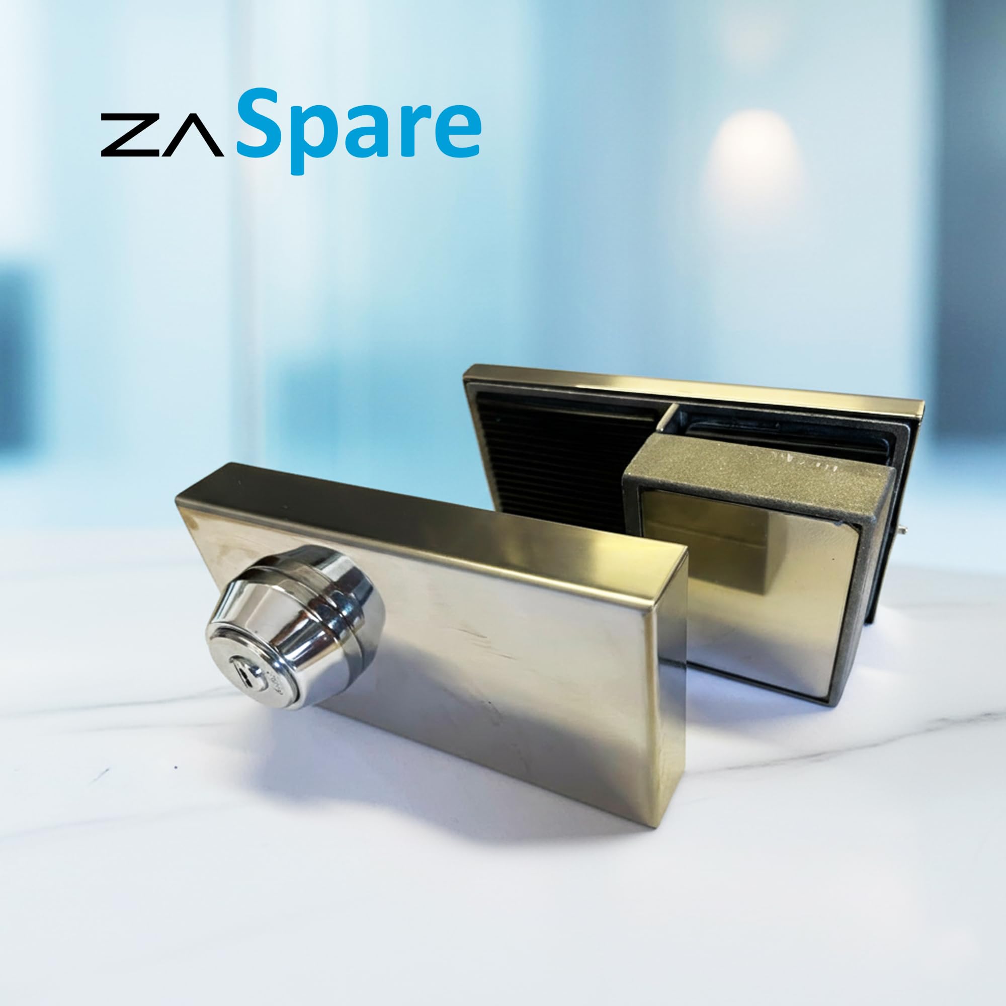 Cerradura para Puerta de Cristal sin Perforación en Acero Inoxidable AISI 304, Alta Seguridad con 5 Llaves, Ideal Oficinas y Locales Profesionales, Compatible con Puertas de Cristal de 10 mm.