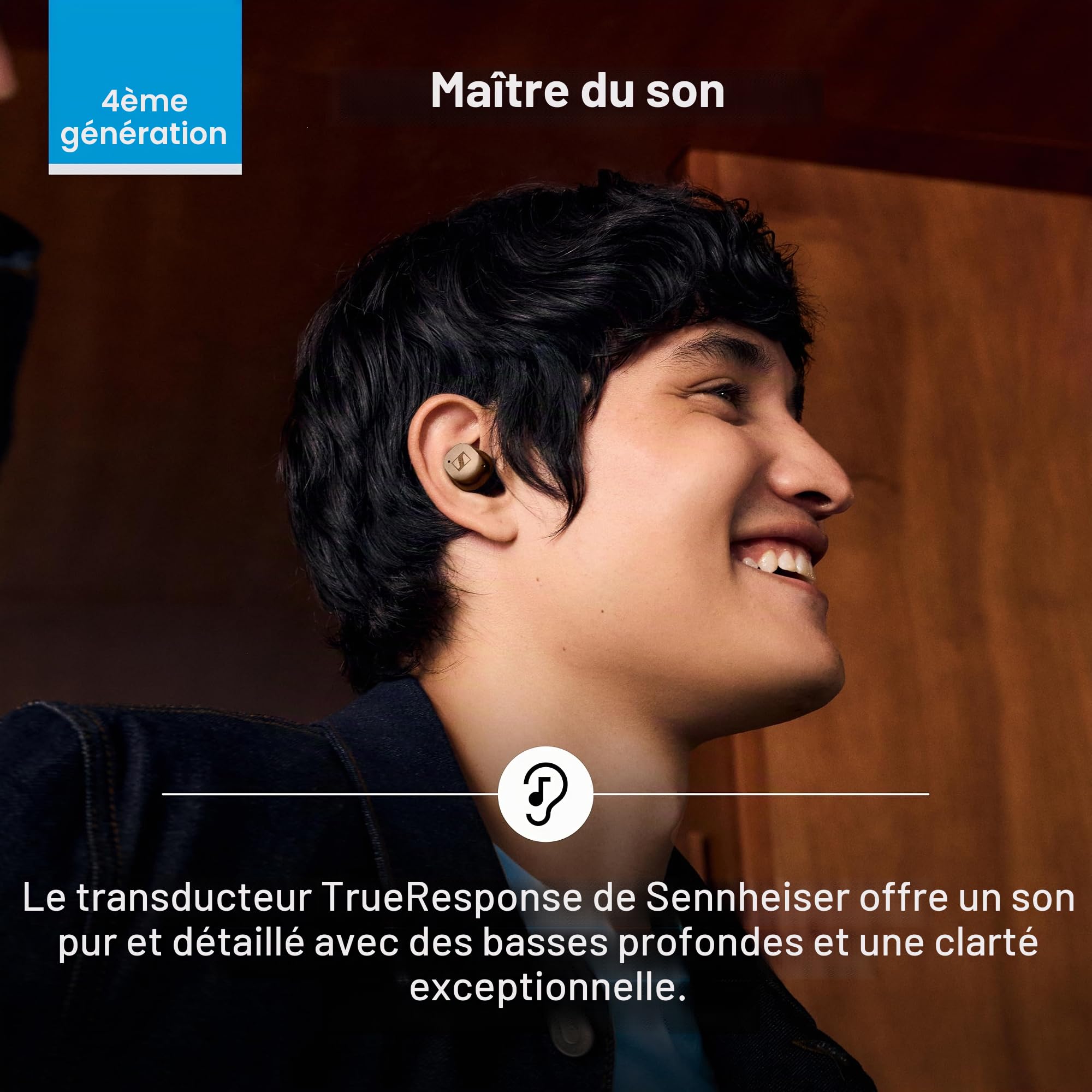 Sennheiser Consumer Audio Momentum True Wireless 4 Smart Earbuds avec Bluetooth 5.4, Son cristallin, Design Confortable, autonomie de 30 Heures, ANC, Le et Auracast adaptatif – Cuivre Noir