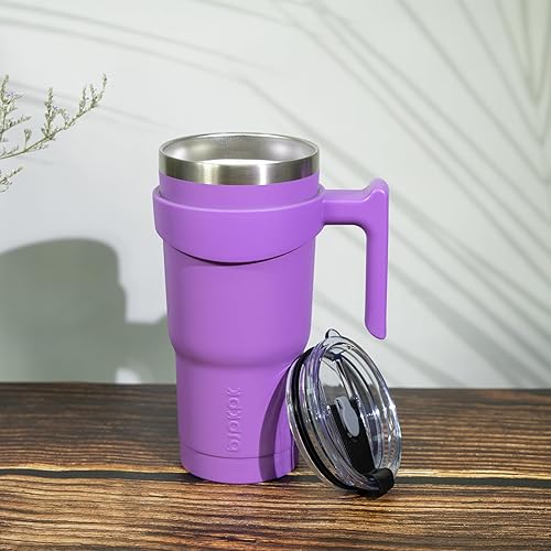 Miniatura 5 de BJPKPK Vaso con asa, vaso de acero inoxidable de 40 onzas con tapa y pajita, tazas de café aisladas, lavanda
