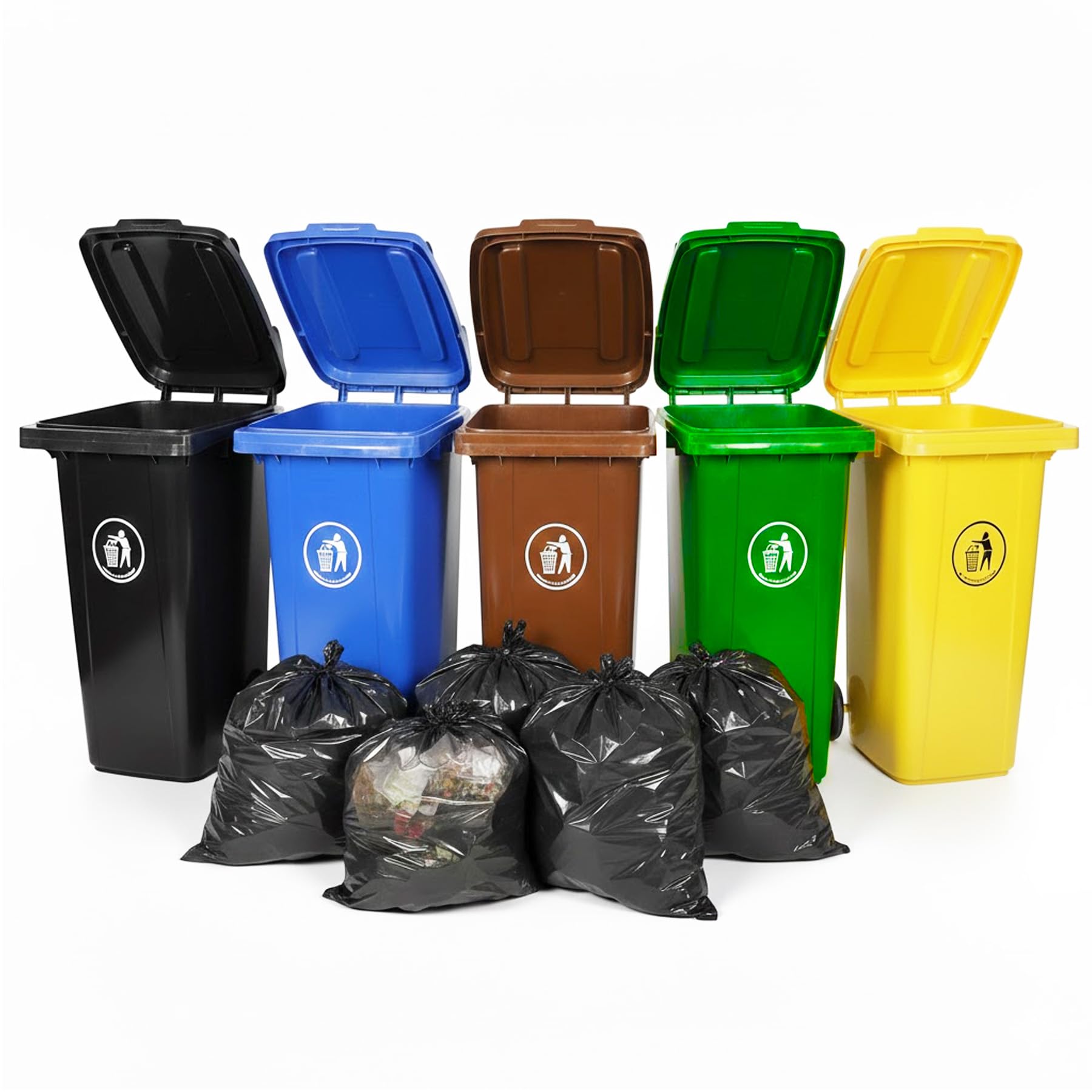 Curvaso Wheelie Bin 120L Large Outdoor Waste Container | Heavy Duty Rubbish Dustbin for Household, Garden Workplace Weatherproof Lid & Rubber Wheels Black