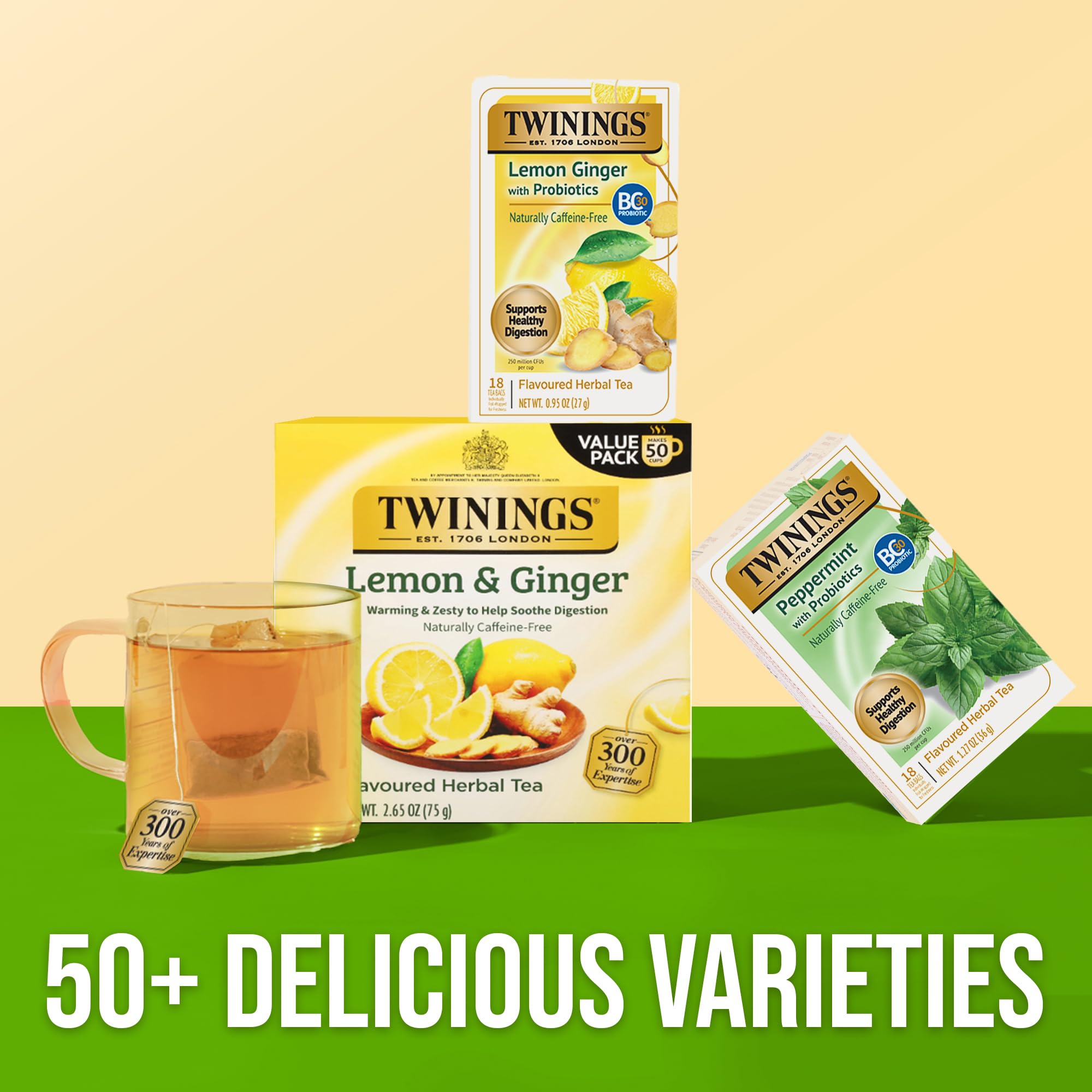 Twinings Superblends Probiotics+ Kräutertee mit Zitronen- und Ingwergeschmack mit Kurkuma, koffeinfrei, 18 Stück (6 Stück), genießen Sie heiß oder gekühlt