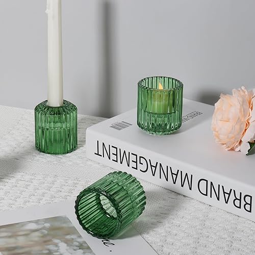 Miniatura 4 de Portavelas de cristal, 6 piezas (verde)