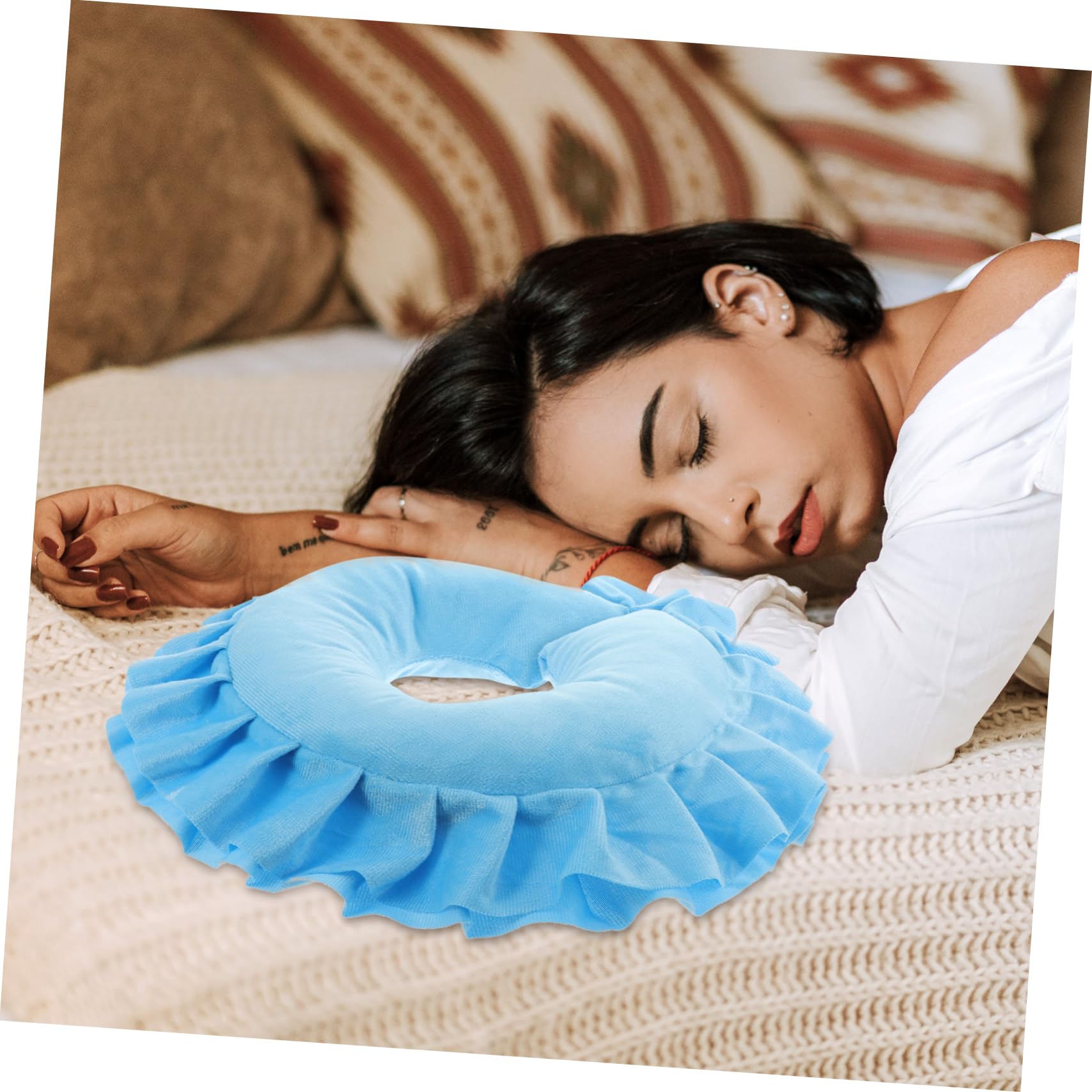 KALLORY Beauty Massage Bed Pillow U-Shaped Pillow Massage Massage Face Pillow Body Cervical Spine Comfort Face Pillow Removable and Washable Beauty Salon Lying Pillow (Sky Blue Headrest