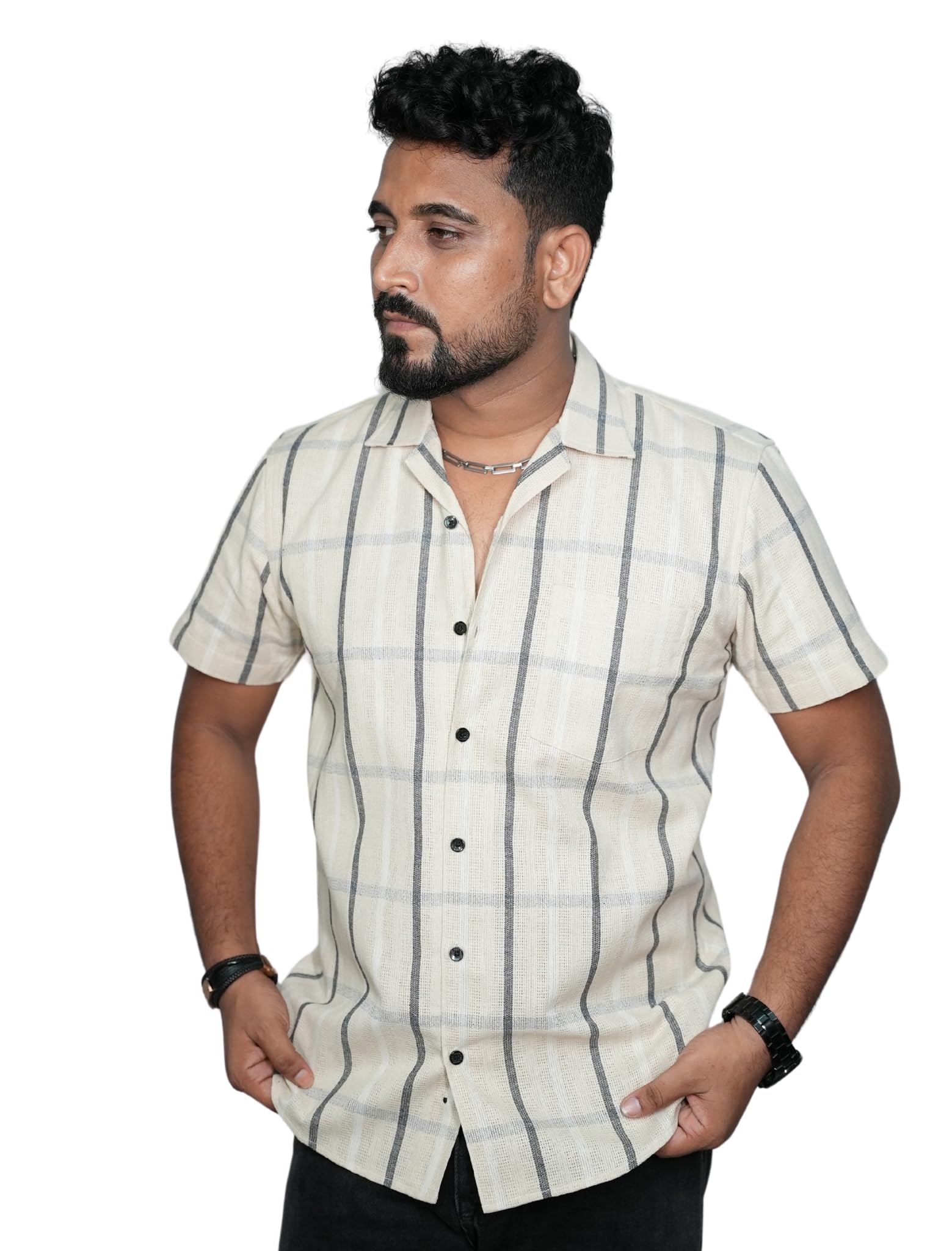 Garment GlobeMen's Jute Slim Fit Casual Shirt – Breathable Short Sleeve Open Collar Design | Lightweight Summer Wear