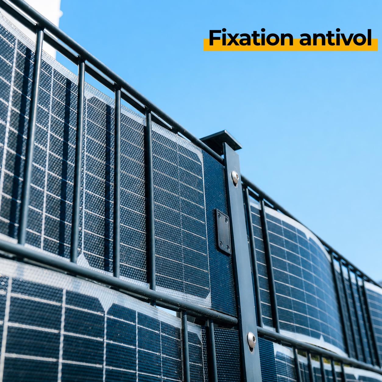 VERTICAL+ Système photovoltaïque 5 m – Bandes brise-vue photovoltaïques bifaciales pour clôtures à double fil, 936 Wc, kit complet avec onduleur et câble Schuko 10m - Prêt à brancher