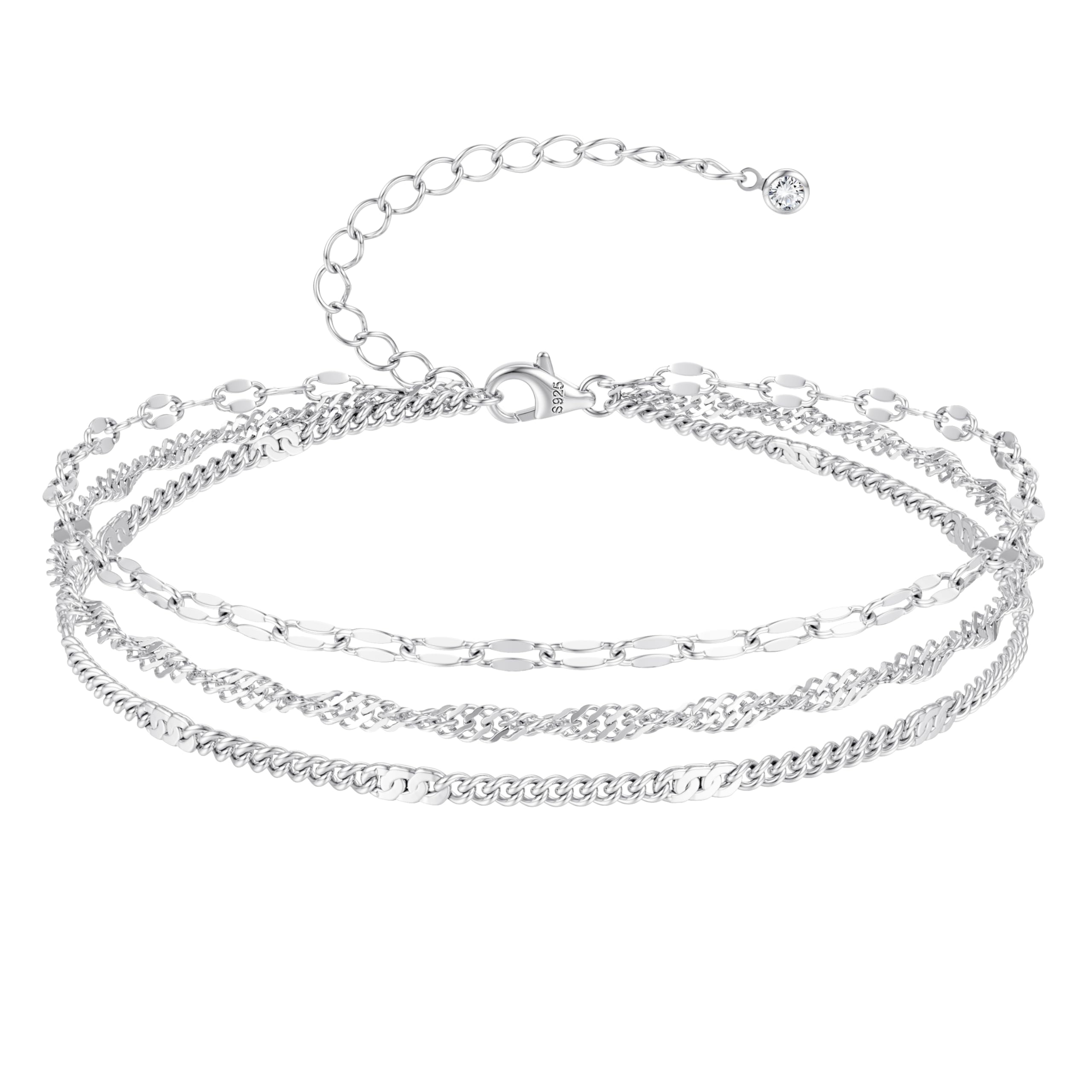 FIOROYAL Pulsera Plata Mujer 925 de Tres Capas Cadena Pulseras de Plata Circón Ajustable Apilables Joyas de Mujer Niña Elegantes y Resistentes