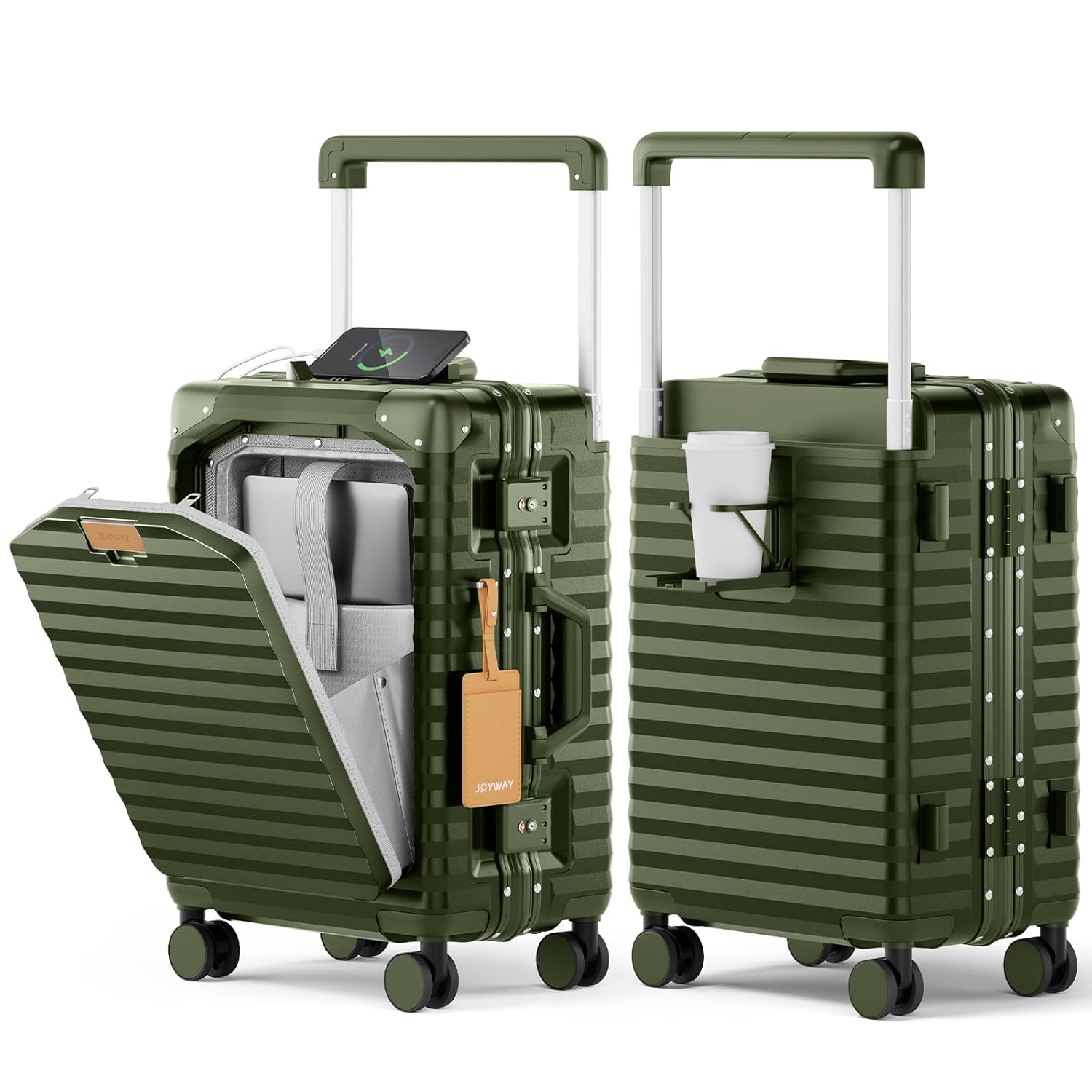 Joyway 20 Inch Carry on Luggage with Aluminium Frame and Front Pocket PC Hardshell Suitcase with USB Port