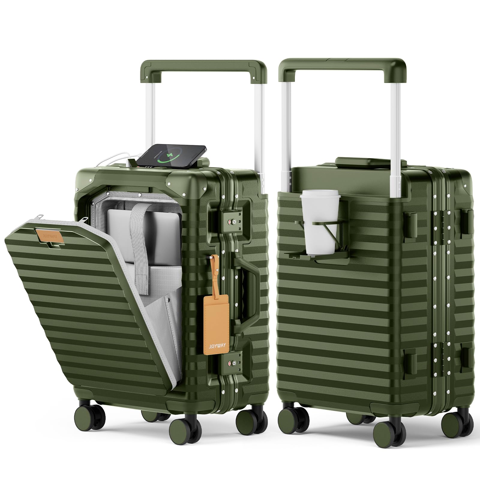 Joyway 20 Inch Carry on Luggage with Aluminium Frame and Front Pocket PC Hardshell Suitcase with USB Port