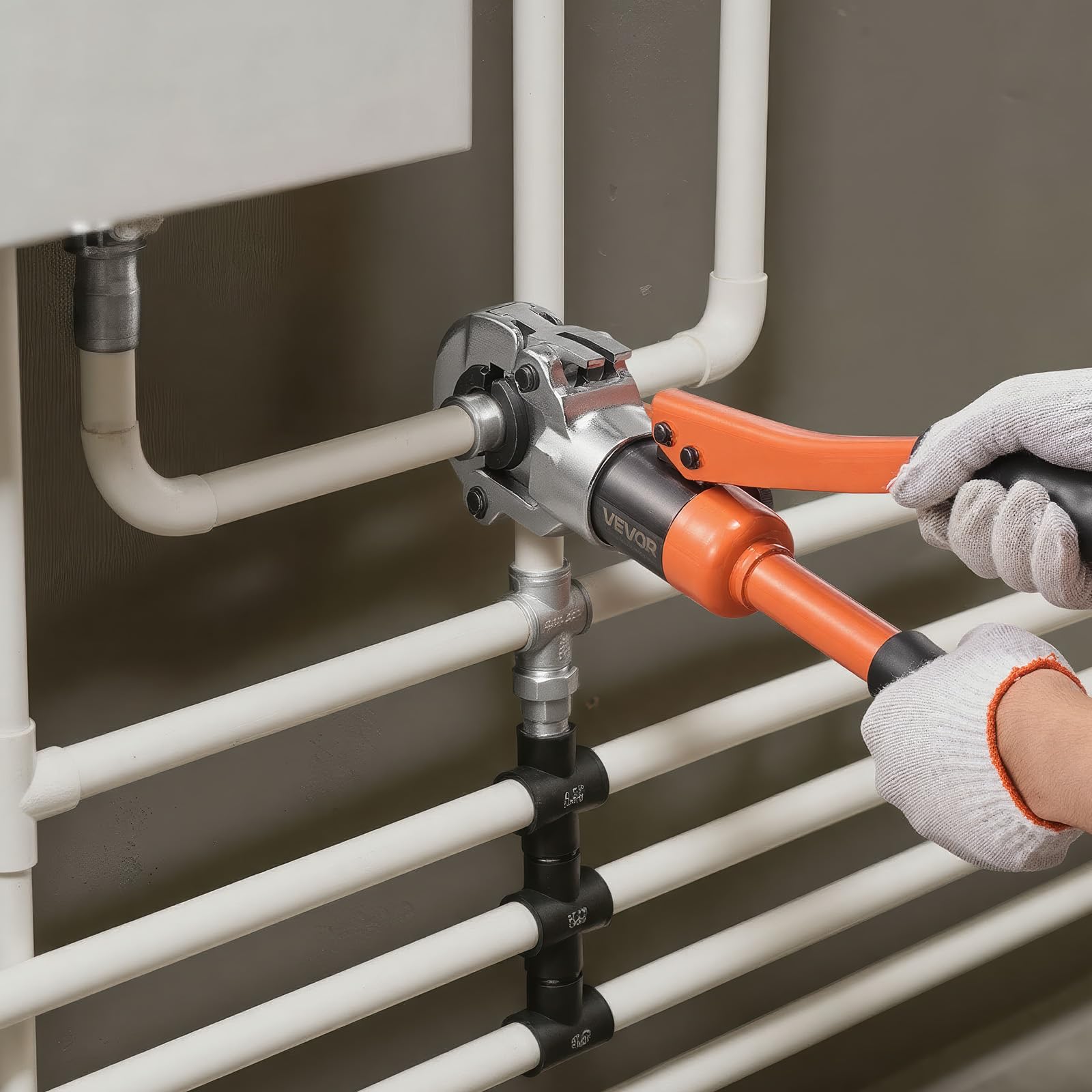 VEVOR Hydrauliczne narzędzie do zaciskania rur, zaciskacz do rur PEX i aluminiowo-plastikowych ze szczękami TH16 TH20 TH26 TH32 i futerałem do przenoszenia, zestaw narzędzi do zaciskania do napraw i